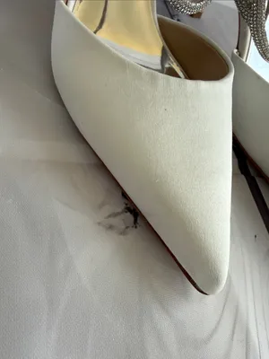Badgley Mischka Ivory Pointed Toe Slingback Heels with Rhinestone Ankle Straps thumbnail 2