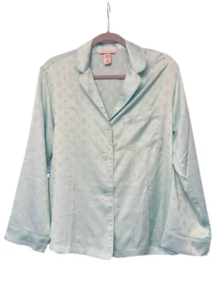Victoria’s Secret Satin Pajama Set XS Mint Green Monogram Button Front NWOT thumbnail 4