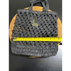 Loulou Studio Black Woven Raffia Tote Bag Embroidered Logo Summer Beach Bag thumbnail 3
