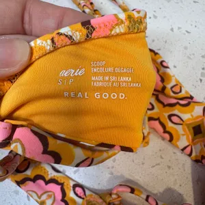 Aerie Real Good Scoop Bikini Top Retro Floral Orange‎ Pink Small 984407628 thumbnail 3
