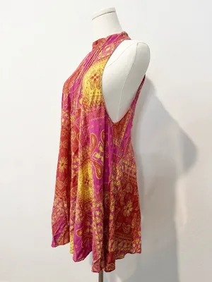 Free People Beaux Dress Size Large Paisley High Neck V‎ Back Boho Festival Fairy thumbnail 3