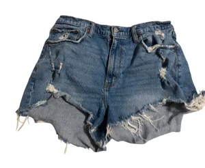 Abercrombie & Fitch Mom Short Curve Love Distressed Blue High Rise 31 12 thumbnail 1