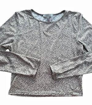 Gaze Women’s XS Leopard Print Long Sleeve Crewneck Crop Top Beige Black Animal thumbnail 1