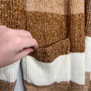 Nine West Colorblock Striped Brown Tan‎ Open Front Cardigan (X-Large) thumbnail 2