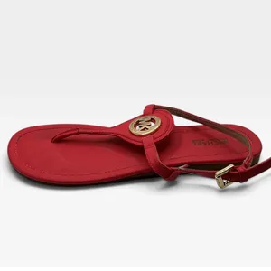 Michael Kors Plate Thong Sandals Red Saffiano Gold Logo Medallion 7.5M RN17A thumbnail 3