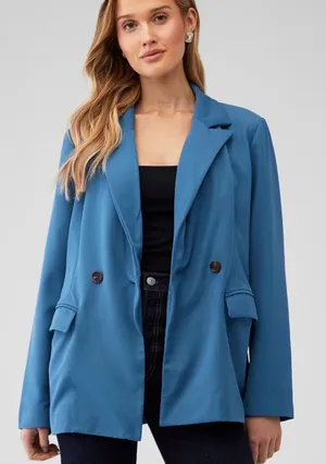 Greylin Teal-Blue Double-Breasted Relaxed Blazer thumbnail 1