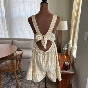 PrettyLittleThing Yellow Gingham Plunging Romper Skort Ruffle Preppy Summer US 6 thumbnail 11