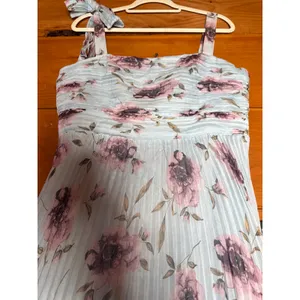 NWT Lulus Gorgeous Purpose Blue Floral Pleated Sleeveless Bow Maxi Dress Size XL thumbnail 6