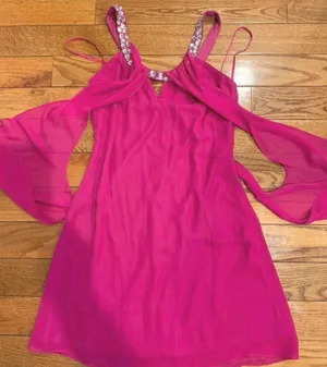 hailey logan Adrianna Papell hot pink( Fuchsia)rhinestone Chiffon short dress 7 thumbnail 8