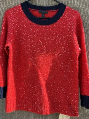 J.Crew Red Sequin Long Sleeves Pullover Wool Mohair Knit Sweater Top Size M thumbnail 11