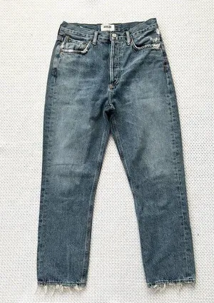 Riley High Rise Straight Crop Denim Jeans Button Fly In Frequency 27 thumbnail 3