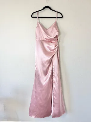 Birdy Grey Satin Light Pink V-Neck Maxi Dress Size Small thumbnail 3