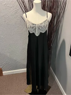 🌺Nwt Wild Fable Black Satin And Lace Maxi Slip Dress Size Medium🌺 thumbnail 2