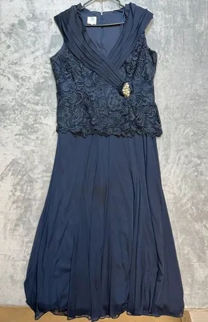 Patra Womens Size 18 Navy Blue Lace Chiffon Maxi Formal Evening Dress thumbnail 1