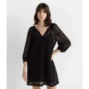 CLUB MONACO women's V Neck Eyelet Short Peasant Dres size Small Black NWT $249 thumbnail 2