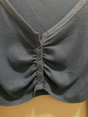 Urban Outfitters blue long sleeve v-neck crop top with buttons thumbnail 3