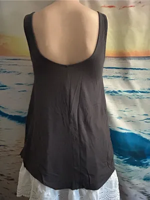 American Eagle Charcoal Black Crochet Trim Sleeveless Tank Top XXS thumbnail 2