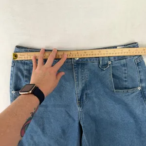 Y2K Baggy Large 34 Jeans Wide Leg High Waisted Blue Medium Wash Grunge Punk 90s thumbnail 9