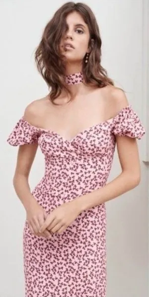 Alexis Loele Off The Shoulder Halter Mini Dress S Pink Clover Choker Draped thumbnail 1