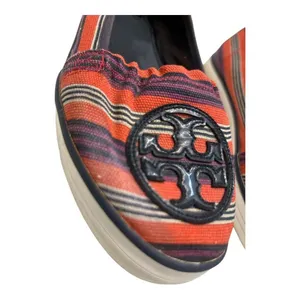 Tory Burch Striped Canvas‎ Flats Slip-on, Logo Womens 8M thumbnail 3