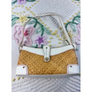 Etienne Aigner Woven Rattan Shoulder Bag White Trim‎ Polka Dot Lining 21750 thumbnail 2
