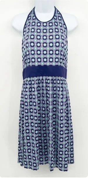 Tory Burch Womens Retro Geometric Print 100% Silk‎ Halter Dress Purple Size L thumbnail 1