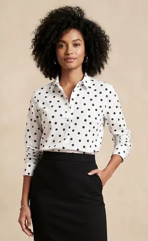 CROWN & IVY | Polka Dot Button-Down Shirt Sz L thumbnail 1