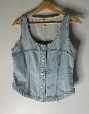 Madewell Women Light Wash Denim Button Front Vest Top Size 2 Cotton Scoop Neck thumbnail 1
