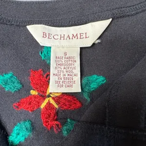 Bechamel Black Knit Button Christmas Cardigan Womens Small Poinsettia VTG FLAW‎ thumbnail 4