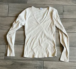 Old Navy Cream Ribbed Fitted Long Sleeve Tee thumbnail 1