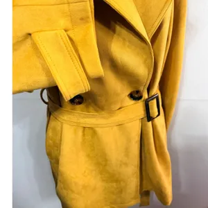 Marc New York Trench Coat Faux Suede Belted Double Breasted M Mustard Yellow thumbnail 9