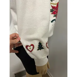 Vintage 90s NutCracker Christmas Sweatshirt White Reindeer Poinsettia Glitter M thumbnail 6