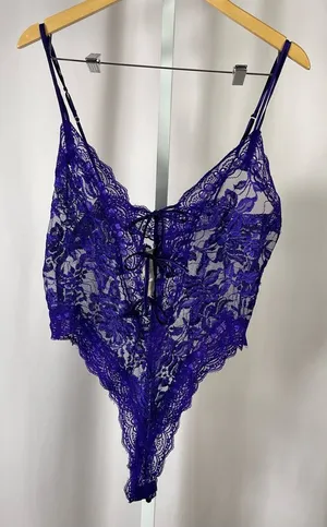 Vintage Victoria’s Secret Gold Label Medium Satin Lace Purple Lingerie Teddy thumbnail 1