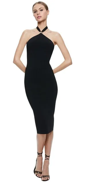 Alice + Olivia Noe Knit Halter Midi Dress Black Medium NWT thumbnail 1