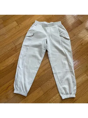 Better / Together Women's Baggy Cargo Fleece Sweat Pants Beige Lounge joggers L thumbnail 3