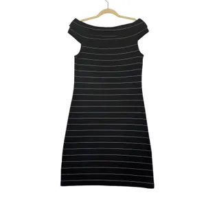 Lauren Ralph Lauren Black Metallic Striped Off Shoulder‎ Sheath Dress Womens M thumbnail 4