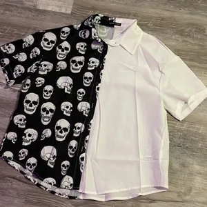 Unisex New Halloween skull blouse with short sleeve size large thumbnail 7