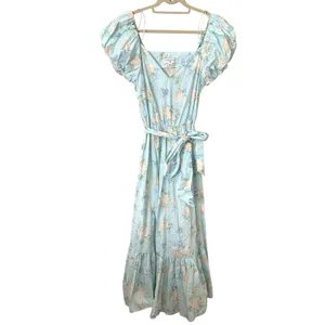LOVESHACKFANCY X TARGET Floral Puff Sleeve Midi Dress Blue Sz 0‎ thumbnail 2