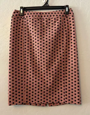 Ann Taylor LOFT mauve pink pencil skirt with black polka dots size 2 thumbnail 1