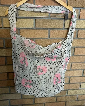 Free People Pink Black White Gauze Cotton Reusable Hobo Shoulder Bag Mixed Print thumbnail 1