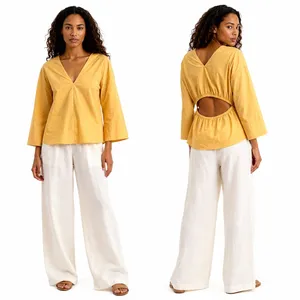 Vince Tangelo Top 100%‎ Cotton Yellow Cut Out Back Scandi Minimalist Womens S thumbnail 2