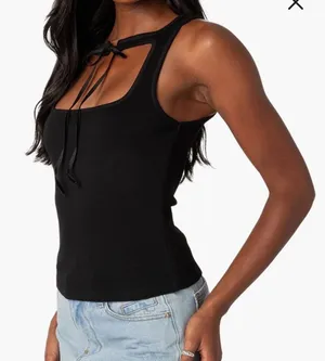 Edikted Black Scoop Neck Tie-Front Ribbed Tank Top thumbnail 1