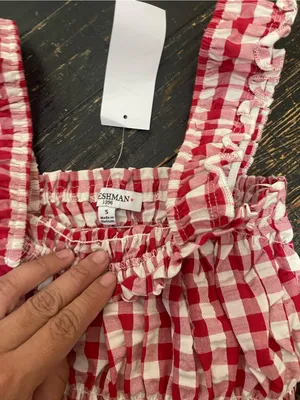 Freshman Red & White Gingham Smocked Ruffle Tank thumbnail 2