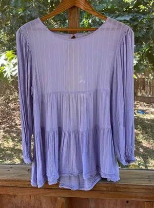 American Eagle Women's Ruffled Tiered Long Sleeve Lilac Top Size M thumbnail 1