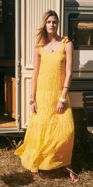 SALE NWT SÉZANE ANNIE MAXI DRESS Golden yellow SZ4 silk BUST 30IN run small thumbnail 1