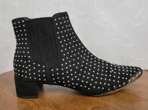 JustFab Jenna Women's Ankle Boots 7 Black Studded Suede Slip On Block Heels thumbnail 1