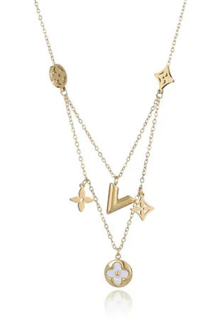 Clover Motif Golden Layered Necklace thumbnail 1