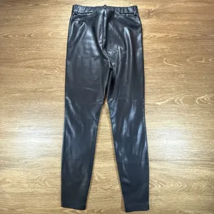 Zara Women's M Black Faux Leather Pants High Rise Slim Leg Pull On Stretch Edgy thumbnail 6