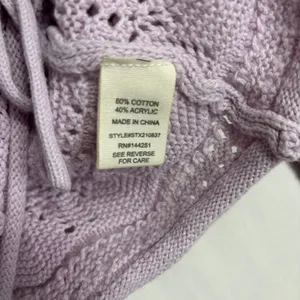 Jessica Simpson Sweater Womens M Lavender Pointelle Crochet‎ Ruched Crop Boho thumbnail 6
