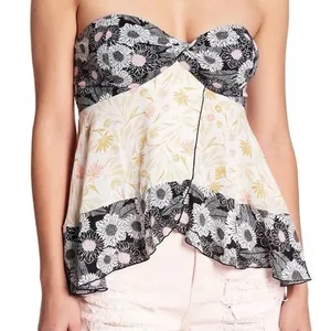 Intimately Free People Floral Summer Scarf Bandeau Top Small Mixed Print Smocked thumbnail 4